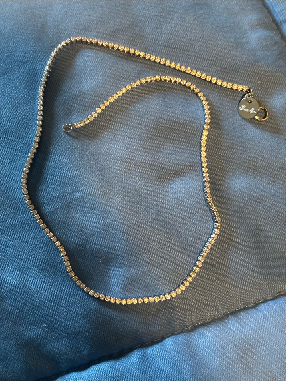 Silver-Tone Crystal Tennis Necklace with Branded Tag